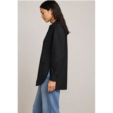 3.1 Phillip Lim Black Cotton Poplin Band Collar Tunic Shirt Size 2