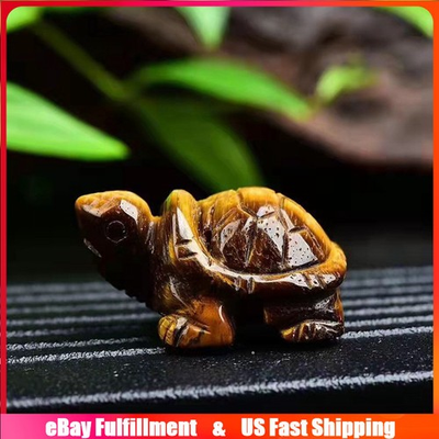 #ad Natural Quartz Tiger#x27;s Eye Stone Carved Longevity Reiki Mineral Crystal Turtle $9.40
