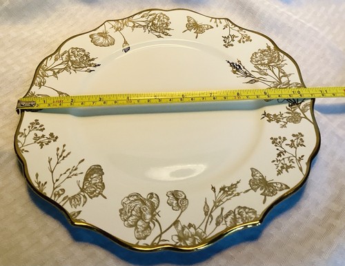222 Fifth Cassian Toile Gold & White Dinner Plates Set 4 New Butterfly Floral - Picture 7 of 9