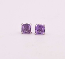 February Birthstone Princess Purple Amethyst Stud Earrings 7mm 4.00TC 925 Silver