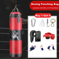Heavy Duty Punching Bag Training Gloves Set 4FT Boxing MMA Fitness Training Bag