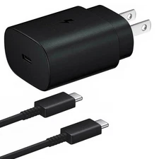 2-Lot USB C Fast Charger/ Cable 25W PD Adapter for Samsung S25 S24 S23 S22 Black