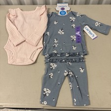 Carter's 3 Piece Girls Layette Set 3m Top Pants Bodysuit NWT Pink Blue New