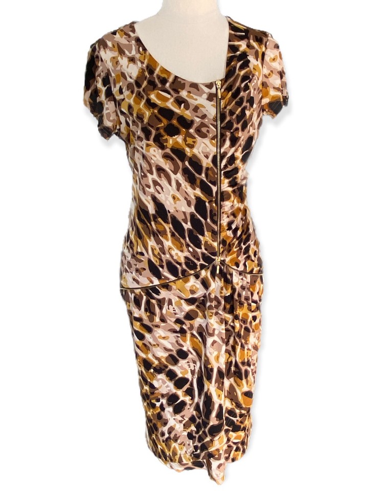 Bodycon Sheath Cocktail Dress Sz 8 EVENTS 90s Party 00s Layers Knee Animal Zip