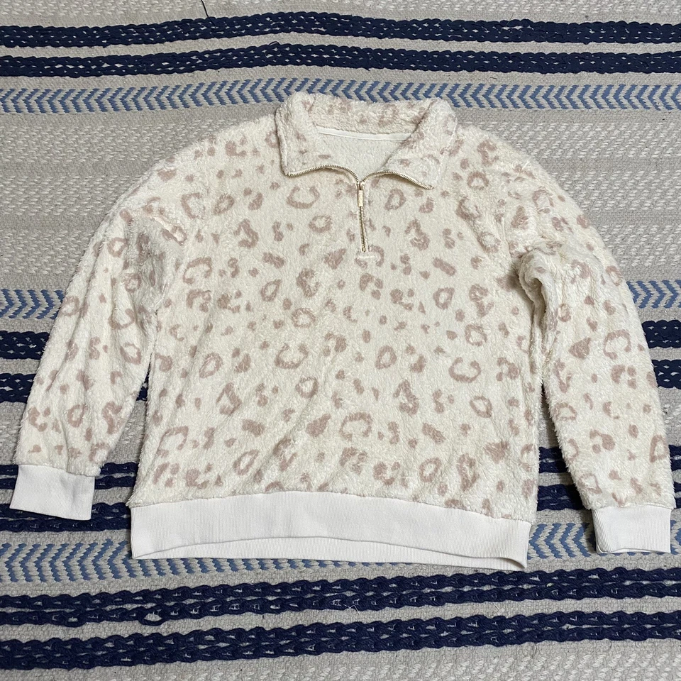 Curves N Combatboots Women’s Bronwyn Sherpa Pearl Leopard Sweater Size Large