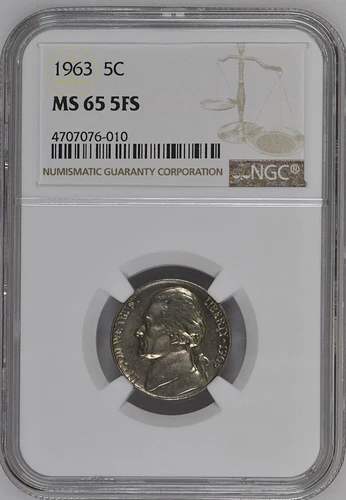 1963 5C FS Jefferson Nickel NGC MS65 5FS    4707076-010