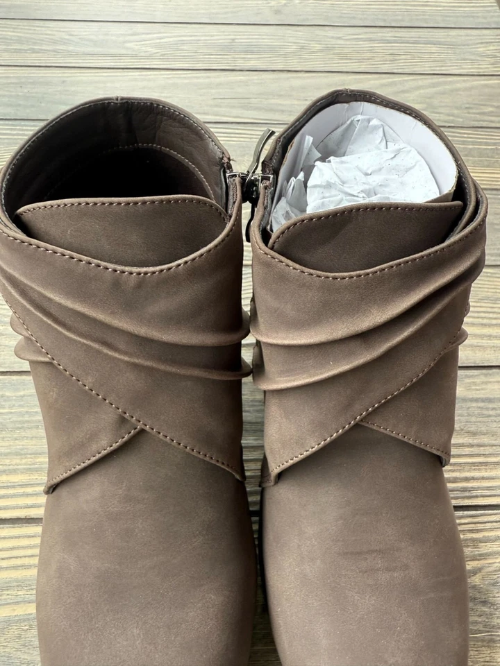 Beacon 女式踝靴 8M 棕色人造皮革侧拉链软底休闲时尚 — 第 2/4 张图片