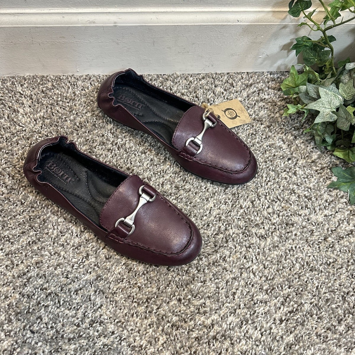 BORN Burgundy Soft Leather CLAIR Horsebit Loafer Slip On Shoes Women's M  New
