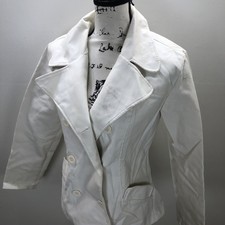 Rouge Button Double Breasted White Faux Leather Jacket Women's Size Small