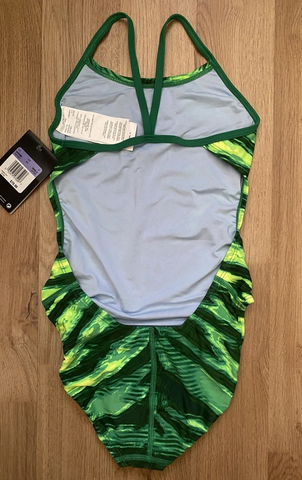 NUEVO CON ETIQUETAS NIKE 26 ELECTRIC ANOMALY Traje de baño de una pieza verde recortado sin mangas niña 10 Foto 2 de 3