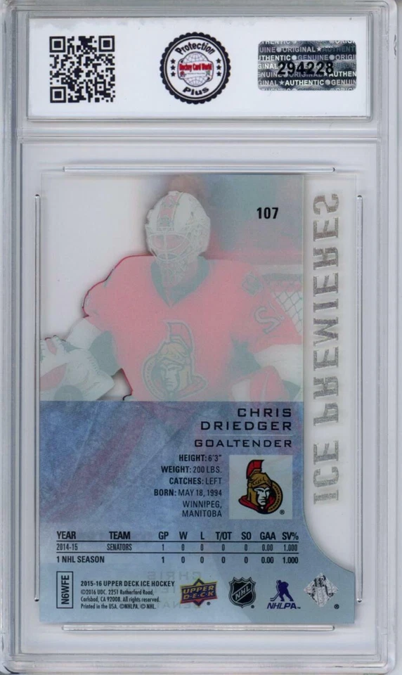 HCWPP - 2015-16 Upper Deck Ice #107 Chris Driedger Graded Rookie RC - 294228 - Image 2 of 2