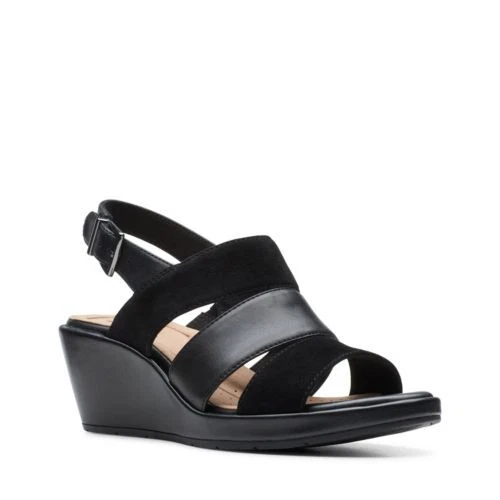 Sandali da donna Clarks Un Plaza Go in pelle nera taglia UK 5 1 2D