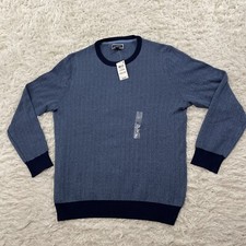 CLUB ROOM Knit Sweater Men L Navy Blue Chevron Preppy Cuffed Jumper New 65