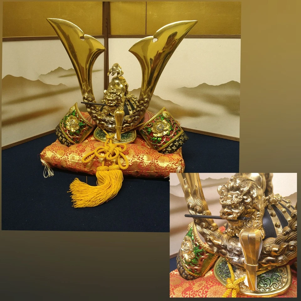 Casco japonés Kabuto Yoroi Samurai Armadura León Shishi Maetate Shogun Muñeca de mayo Foto 2 de 4