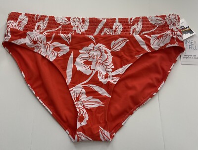 Time & Tru Women s Mix & Match 3XL Orange/White Sandy Blooms Floral Swim Bottom
