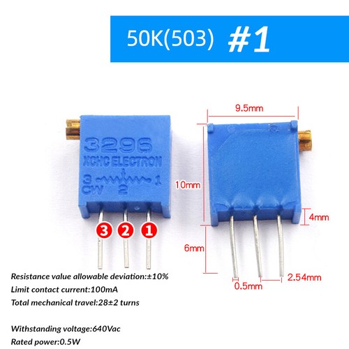 3296 Multiturn Variable Resistors,Potentiometer, Preset, Trimmer Pot 10Ω - 2MΩ - Picture 31 of 39