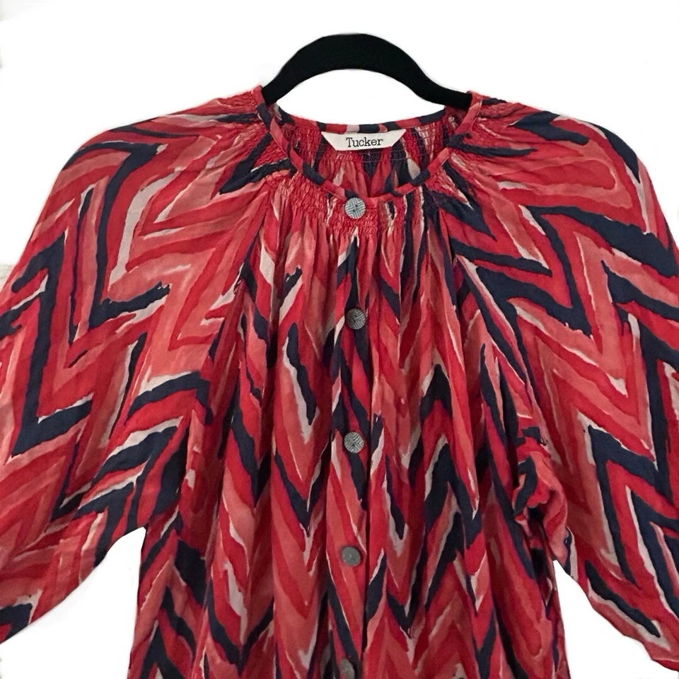 Vestido midi para mujer Tucker con botones 100 % seda manga 3/4 hecho en EE. UU. talla M Foto 2 de 4