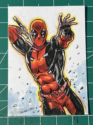 Carte Croquis (PSC) Deadpool Par George Vega - Non-gradée - Excellente Condition