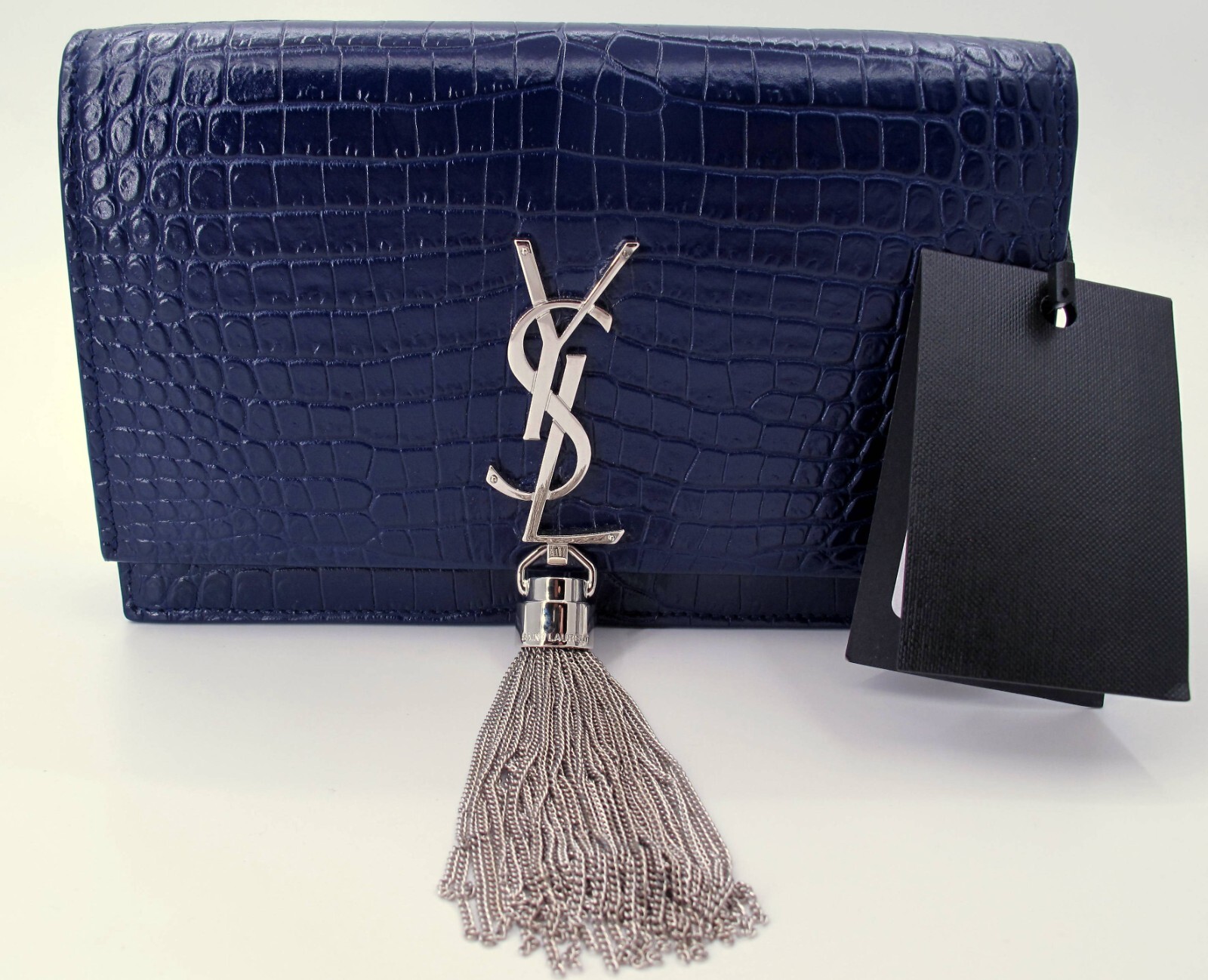Borsa a tracolla originale YVES SAINT LAURENT "WOC" effetto coccodrillo blu "STE"**