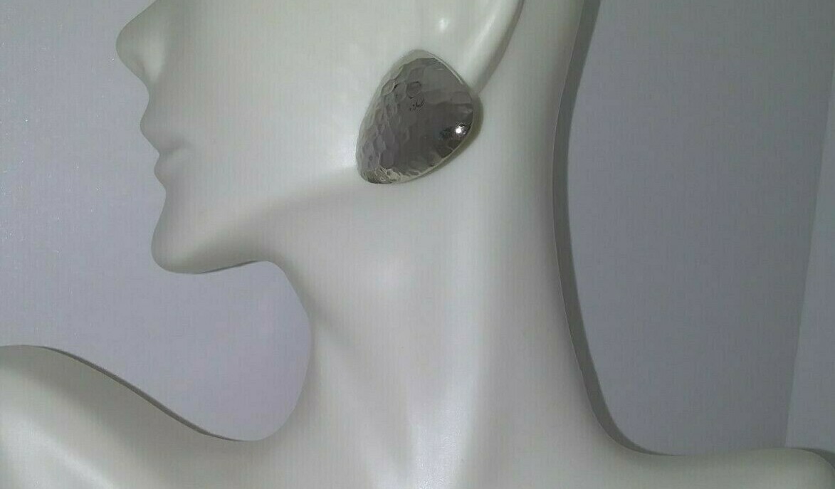 Hammered Triangular Earrings Silver Tone Metal - image 1