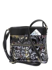 Mirabelle Tooled Embossed Leather Crossbody Bag In Black & Silver With Red