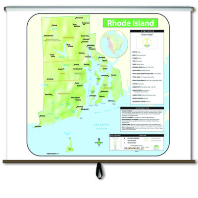 Rhode Island  Large Scale Shaded Relief Wall Map on Roller