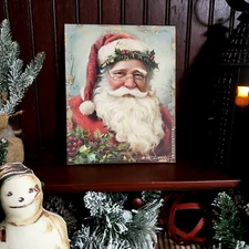 GORGEOUS OLD SHABBY VINTAGE PRIMITIVE FOLK STYLE CHRISTMAS PORTRAIT SANTA SIGN