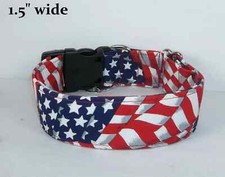 Red White Blue Waving Flag Terri's Dog Collar handmade adjustable 4th July