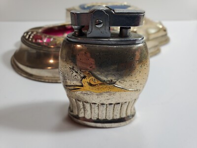 90s TORAKUEN  灰皿・小物入れ ポストモダン オーナメント Vintage Mid Century Japan Metal Smoking Set Art Deco Lighter
