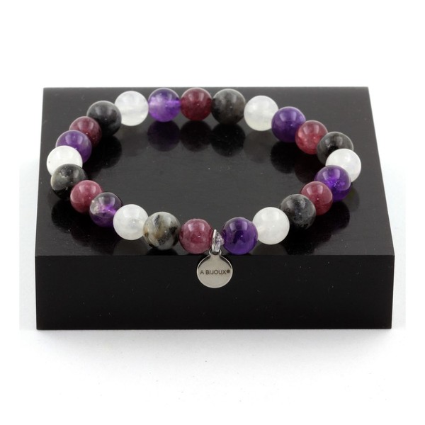 Armband Amethyst Perlen + Mondstein + Labradorit + Lepidolith Hergestellt-image