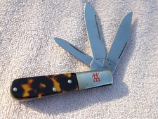 JA HENCKELS GERMANY Hand Forged Faux TORTOISE SHELL 3 BLADE BARLOW KNIFE UNUSED