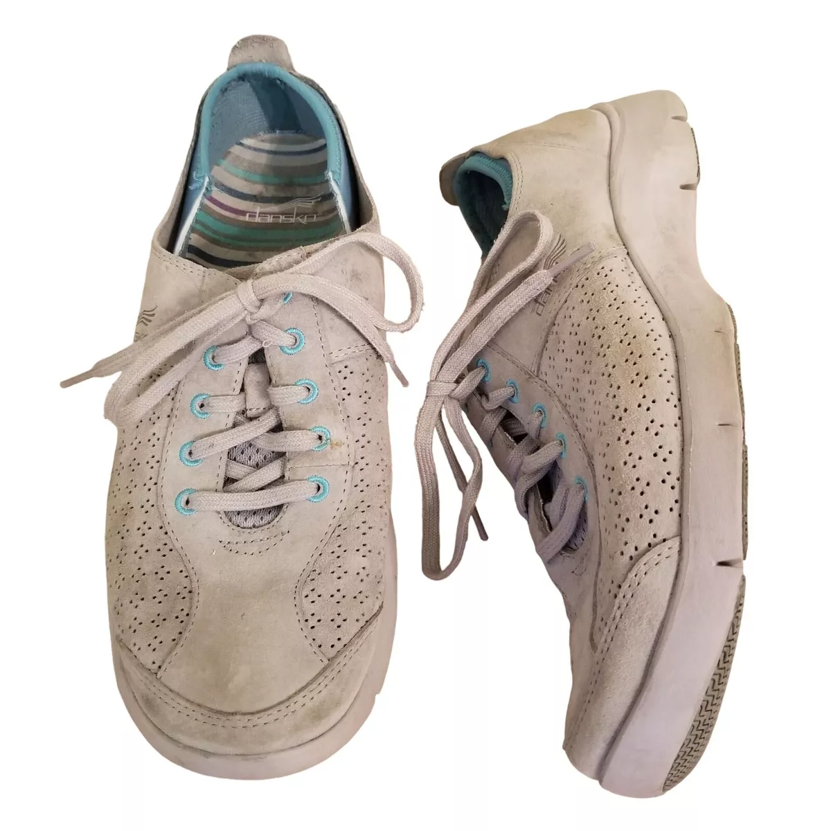 Dansko 41 ELISE Gray Blue Leather Lace Up Tennis Shoes Comfort