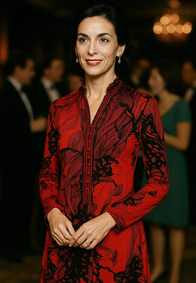 MAURICE 70s Designer Vintage Women's LS Red + Black Polyester Dress - Sz S/M - Image 4 of 4