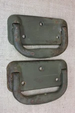 2 Old Tool Box Drop Handles Pulls Industrial Army Green Vintage 1960 Medium Rust