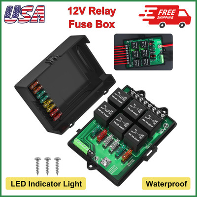 Joinfworld Relay Box Fuse Relay Box 12V Automotive Universal Fuse Panel W/ 6 Way