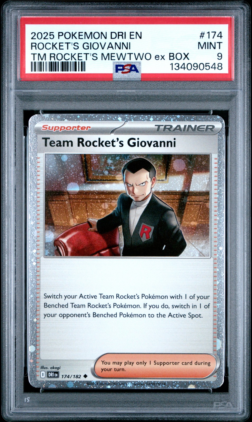 2025 POKEMON DRI EN-DESTINED RIVALS #174 TEAM ROCKET'S GIOVANNI PSA 9