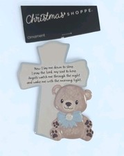 Baby Shower Gift for Boy Cross Ornament Blue Teddy   Baby Boy Decor