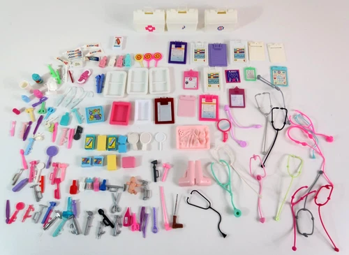 Vintage Dr Barbie Lot of Dollhouse Accessories Doctor Dentist 150 Pcs