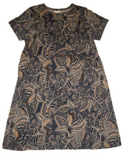 Lovely! Pure J.Jill S/S Cotton Knit Blue Floral Paisley Comfort Shift Dress M