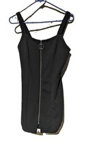 Fashion Nova Front Zip Up Ribbed Mini Dress Stretchy Black Meduim