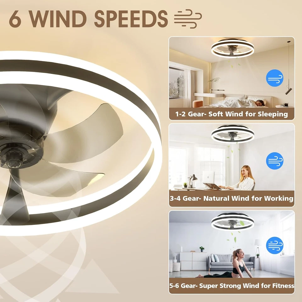 50Cm Ceiling Fans with Lights and Remote, 6 Speeds and 3000K-6500K Dimmable Quie - Image 4 of 4