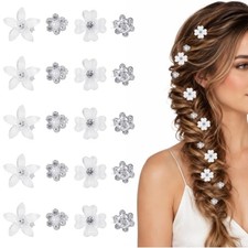20PCS Mini Rhinestone Hair Pins, White Flower Shape Decorative Bridal