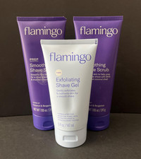 LOT of 2 Flamingo Smoothing Shave Scrubs 7.65oz 1 Exfoliating Shave Gel 5 fl