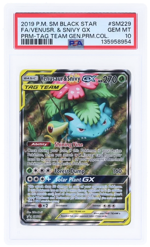 2019 Pokemon SM Black Star Promo Venusaur/Snivy Gx PSA 10