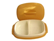 Vintage 3 Piece Tupperware Vegetable Rice Microwave Steamer Harvest Gold/White