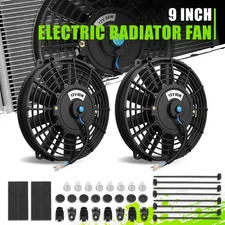 2 Set 9" High Performance Electric Slim Radiator Cooling Fan+Mounting Kit Black