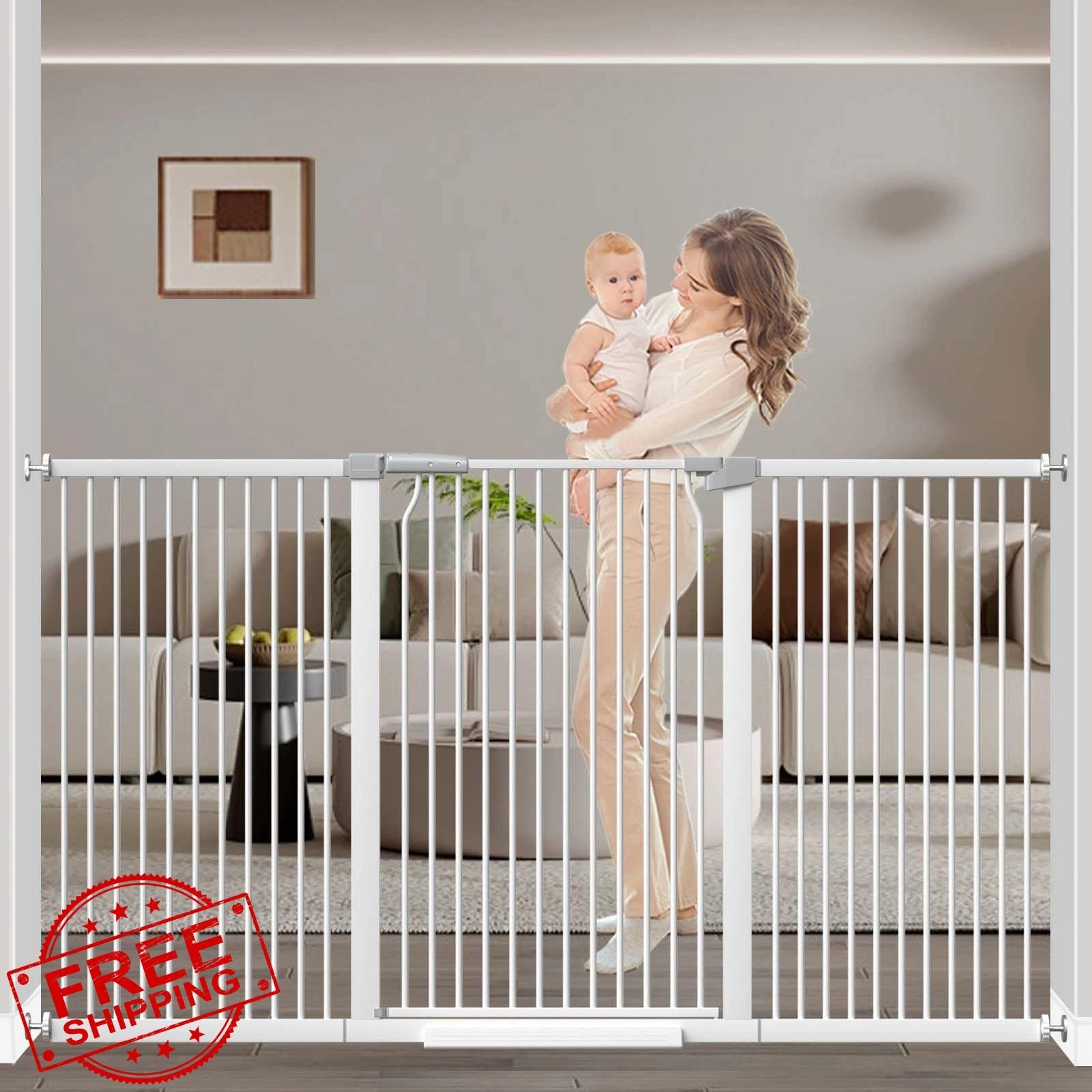 flower frail Baby Gate, White, 65.7"-72.2"