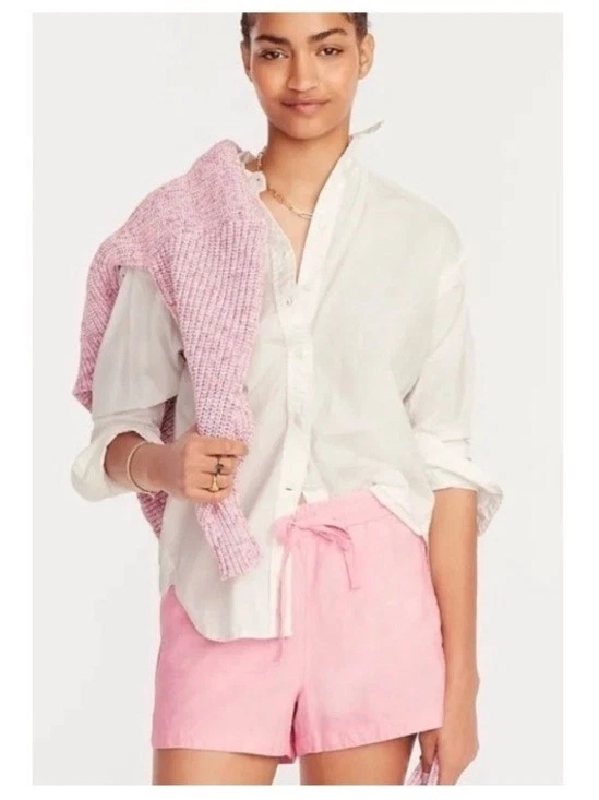 J. Crew Seaside High Rise Elastic Waist Linen Shorts Boho Beach Pink Small