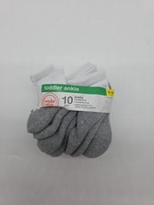 Wonder Nation Grey And White Toddler Ankle Socks 18-36 Months 10 Pack. 40048