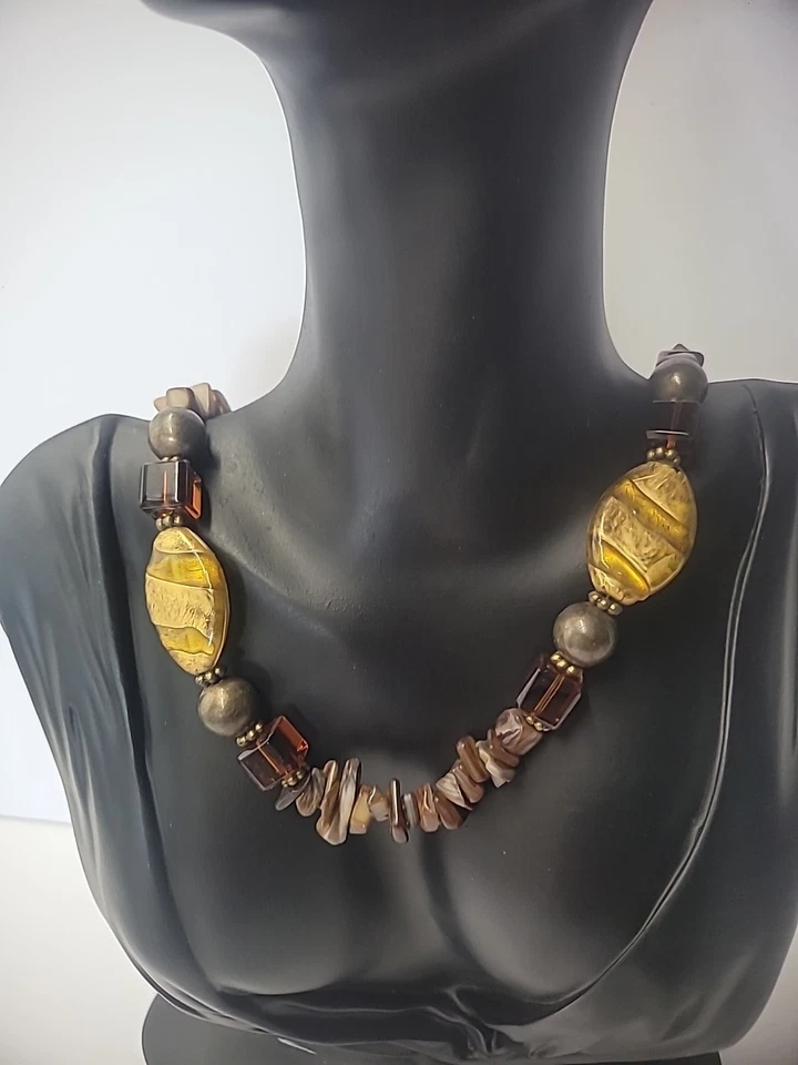 Collar Vintage Premier Designs Cuentas Chip Marrón Joyería Disfraz Foto 3 de 4